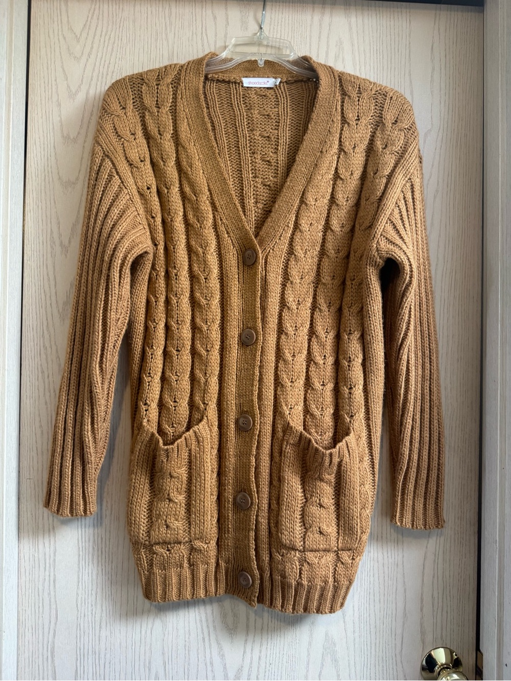Shoedazzle Cable Knit Oversized Cardigan in Camel Orange size Small